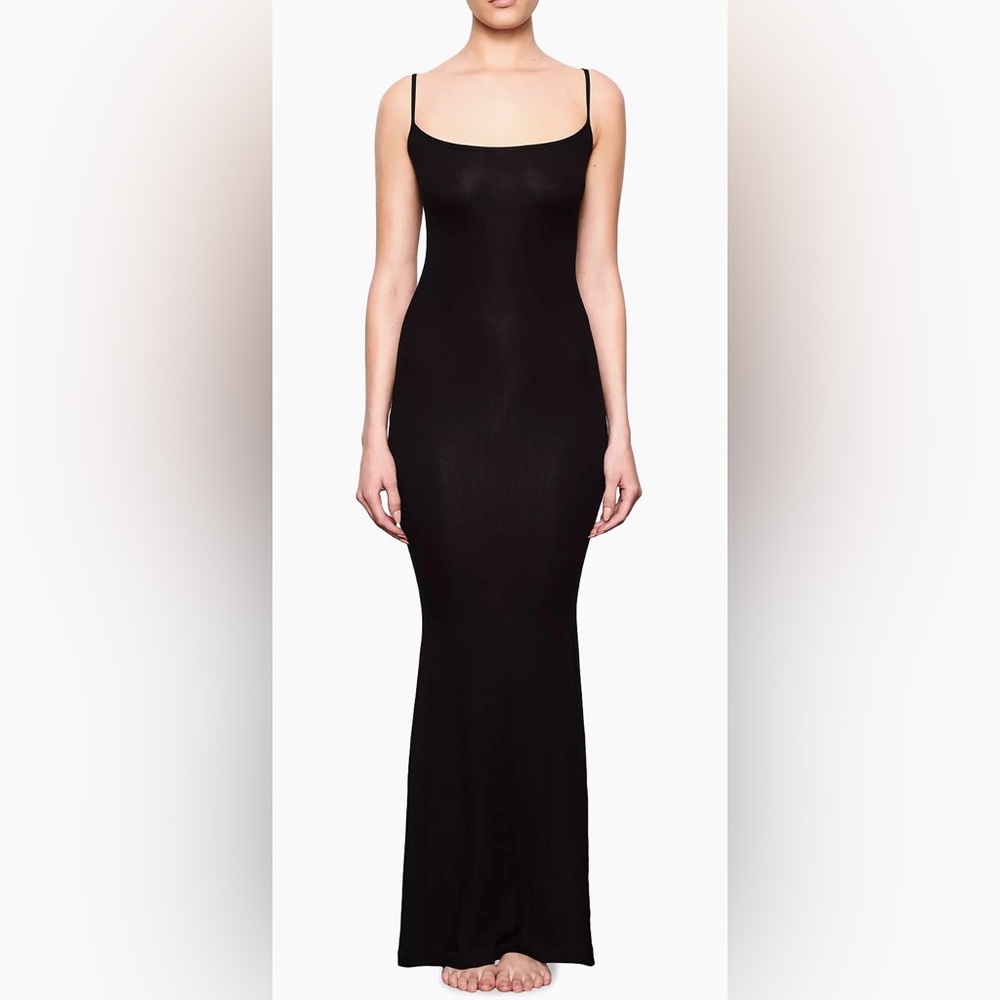 SKIMS Soft Lounge Long Slip Ribbed Maxi Dress Onyx Black Large